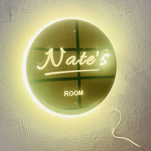 Generic Custom Personalized Name Mirror LED Light in a bedroom