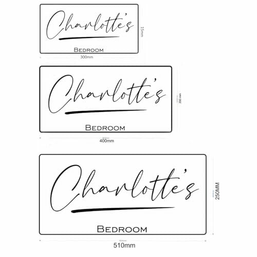 Three sizes of personalized bedroom signs with 'Charlotte's Bedroom' text.