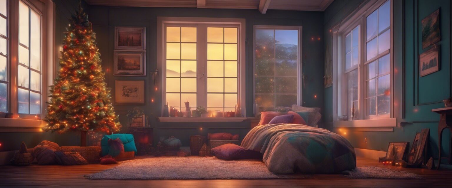 Decorated room with seasonal lights