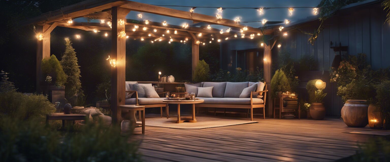 Outdoor space with solar lights decorations
