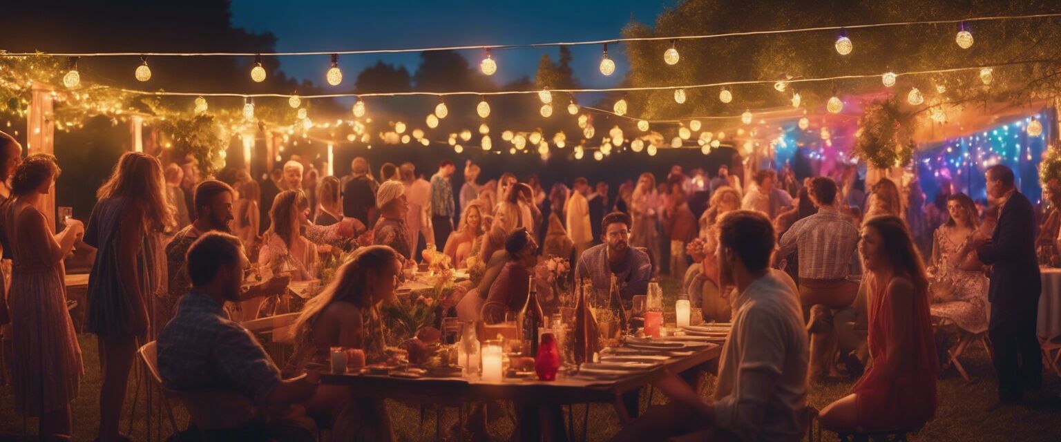 Party area with solar-powered lights