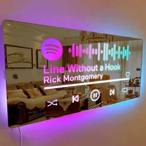 Decorative wall display showing Spotify song 'Line Without a Hook' by Rick Montgomery.
